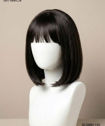 Peluca estilo bob con flequillo negro clásico AC0880