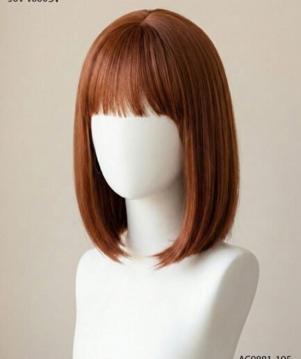 Peluca estilo bob con flequillo castaño rojizo AC0881