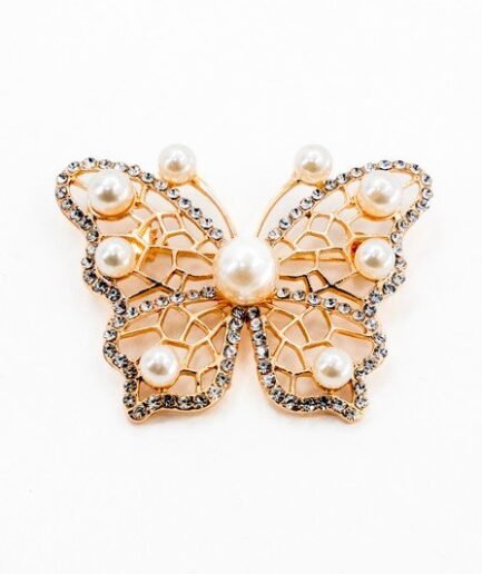 Prendedor mariposa con perlas B4040