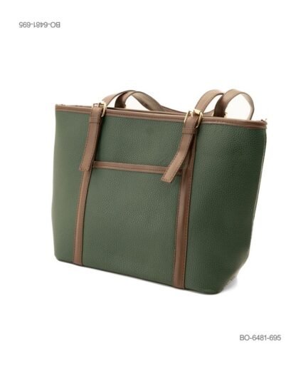 Bolso Tote Estructurado en Verde y Caramelo BO6481