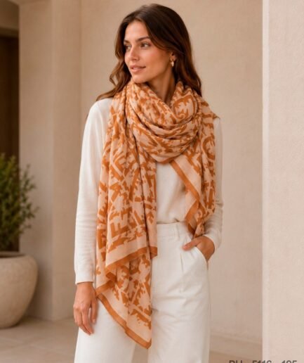 Pashmina de Algodón con Estampado Geométrico en Tono Terracota BU5116
