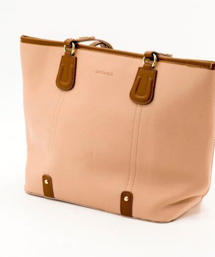 Bolso beige con detalles en cuero marrón C3754