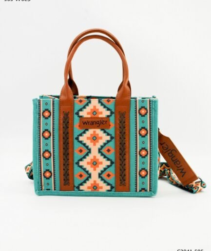 Bolso estilo andino con diseño étnico y detalles en cuero C3941