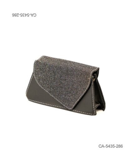 Cartera Sobre De Fiesta Negro Con Brillos Plata Y Costuras Blancas CA5435