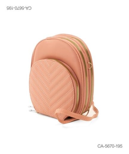 Mini Bandolera Compacta “Chevron Fresh” – Ecocuero Rosa Viejo, Doble Compartimento y Costuras en Relieve CA5670