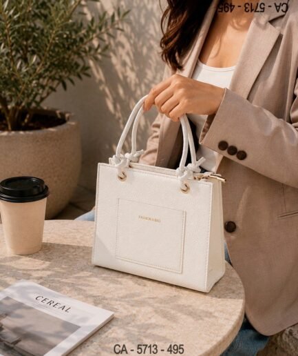 Cartera Blanca Texturizada con Asas de Cuerda CA5713