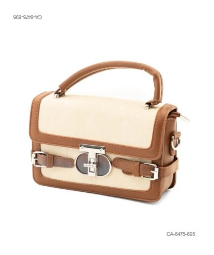Bolso tipo Satchel con Textura Rústica y Hebillas Decorativas CA6475