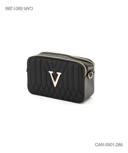 Bandolera con Diseño Acolchado y Aplique Metálico en Forma de "V" - Color Negro CAR5901