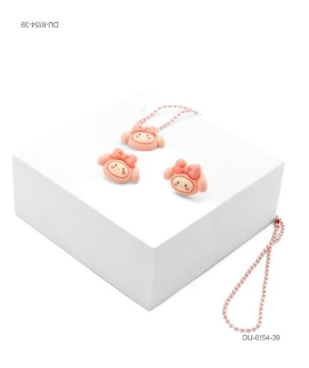 Set de Joyería Infantil: Collar y Aretes con Diseño de Personaje Kawaii DIJ6154