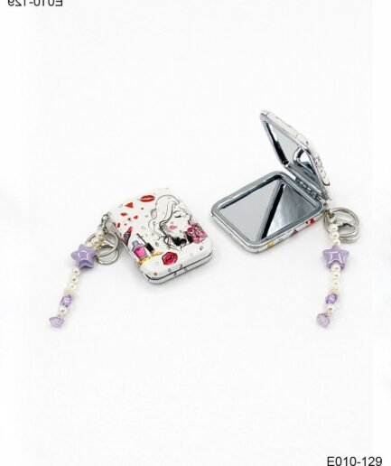 Espejo compacto con diseño fashion y llavero con charms E010