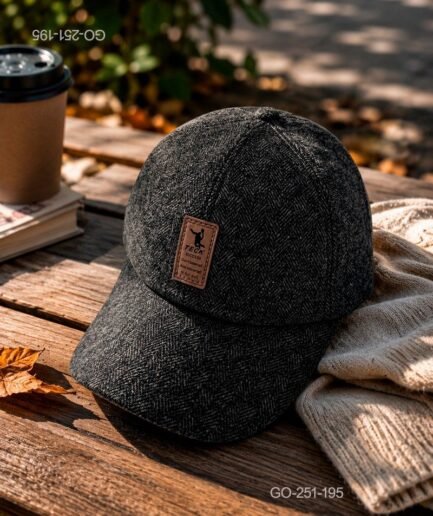Gorra de Invierno en Tejido Espiga con Parche de Cuero - Color Gris Oscuro GO251
