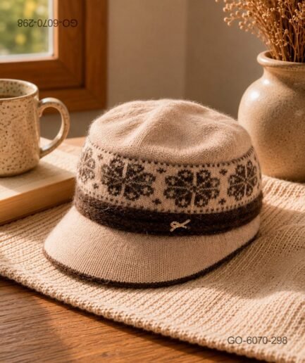 Gorra Estilo Parisino (Gavroche) en Lana Tejida con Diseño – Color Beige GO6070