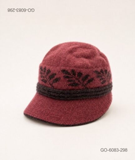 Gorra Estilo Parisino (Gavroche) en Lana Tejida con Diseño – Color Vinotinto GO6083