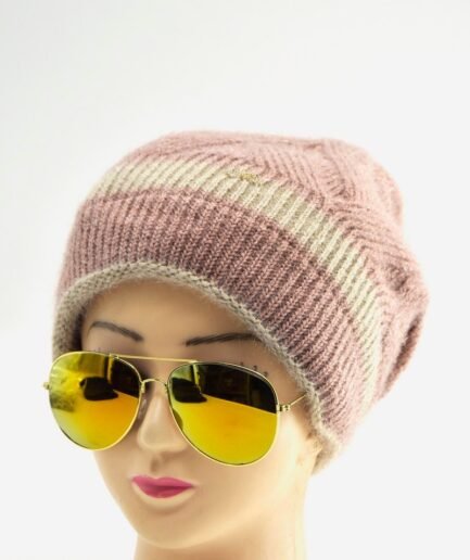 Gorro tejido beige y rosa estilo urbano GOR025