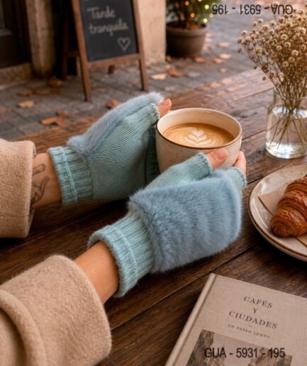 Guantes Sin Dedos Celeste Afelpados GUA5931