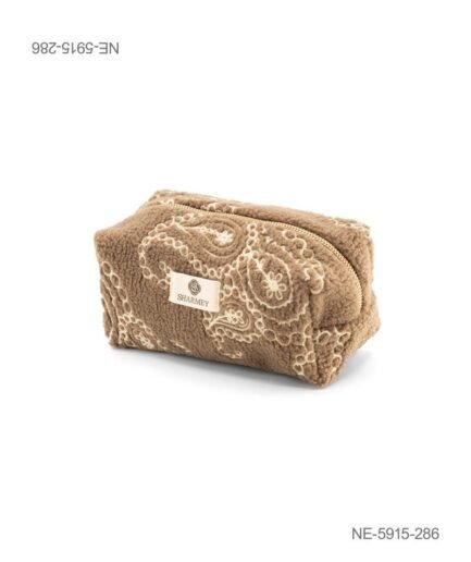Neceser De Viaje Para Maquillaje Bordado Tipo Teddy Beige NE5915