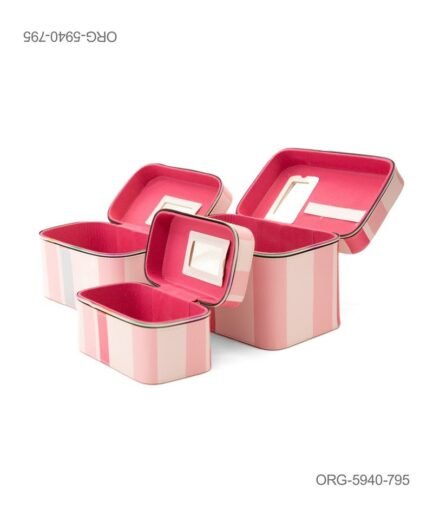 Kit de Organizadores de Belleza con Espejo Interno – Diseño a Rayas ORG5940