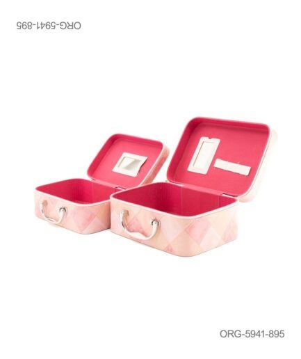 Set de 2 Maletines Organizadores con Espejo – Diseño Diamante Rosa ORG5941