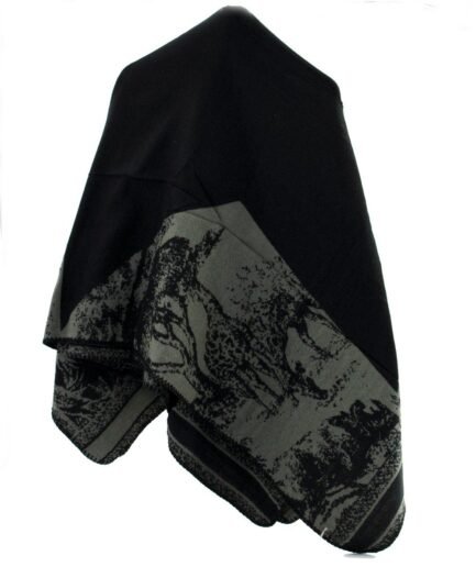 Poncho en tonos negro y gris con estampado artístico P0894
