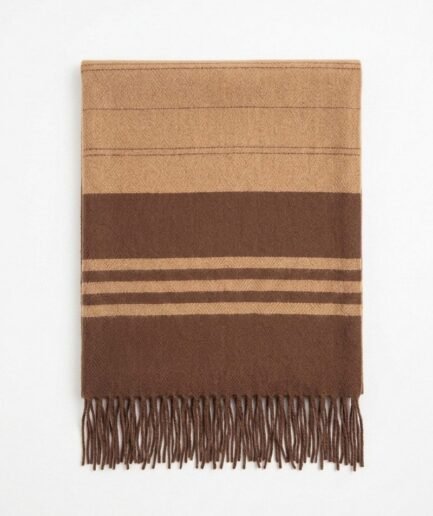 Pashmina clásica en tonos marrones con detalles de rayas y flecos PAS021