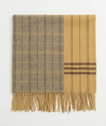 Pashmina clásica en tonos beige y marrón con diseño a cuadros y flecos PAS022
