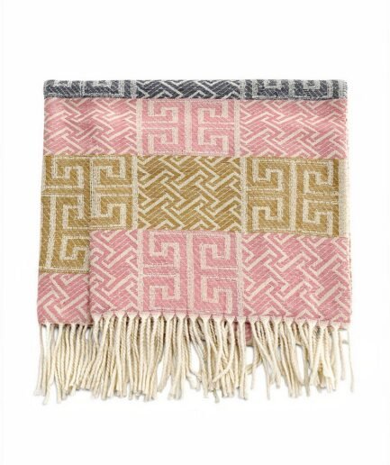 Pashmina de diseño geométrico con flecos PAS030
