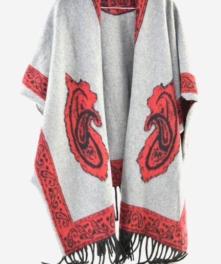 Poncho gris con detalles en rojo y negro – Estilo bohemio PON002