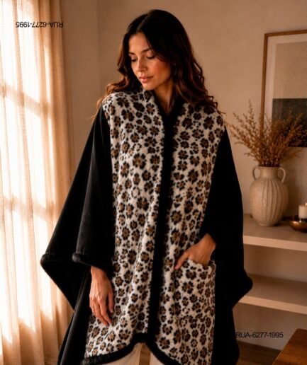 Capa Elegante con Frente de Pelo Sintético Animal Print RUA6277
