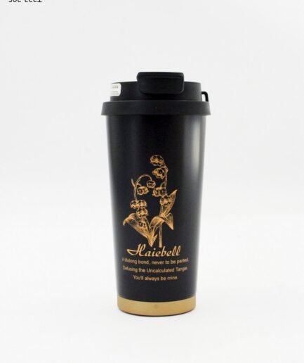 Vaso térmico negro con diseño floral y mensaje T223