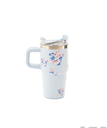 Mug Térmico Celeste con Estampado de Rosas y Asa Integrada TE5000