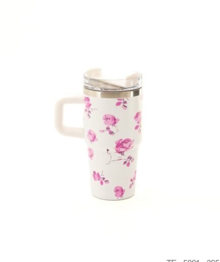 Mug Térmico con Estampado de Rosas Rosadas y Asa Integrada TE5001