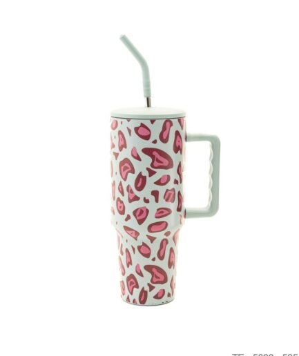 Mug Térmico Animal Print Celeste con Pajita y Asa Ergonómica TE5030