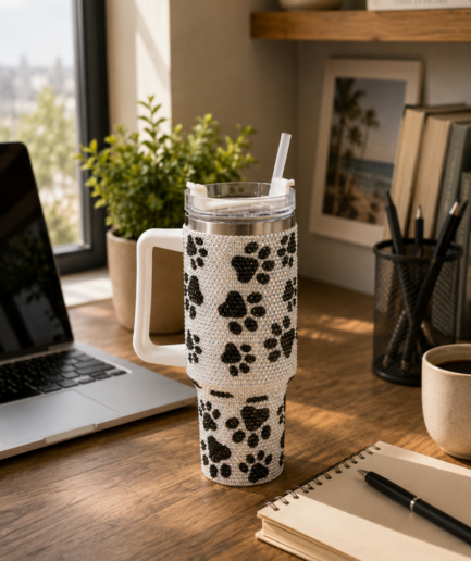 Vaso Térmico Decorado con Strass y Huellas TER5566