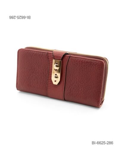 Billetera larga de cuerina con cierre y hebilla metálica (color bordó) BI6625
