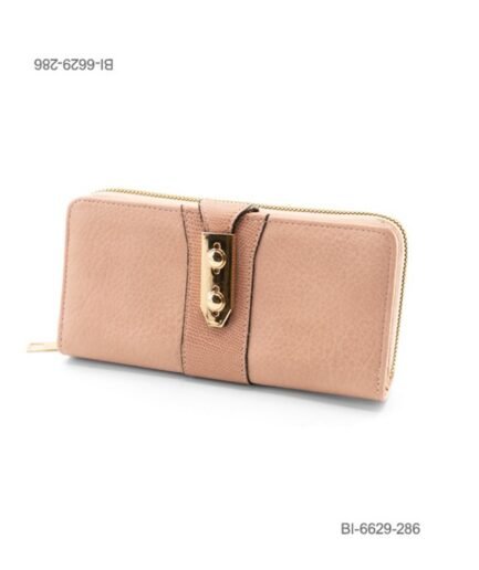 Billetera larga de cuerina con cierre y hebilla metálica (color rosado) BI6629