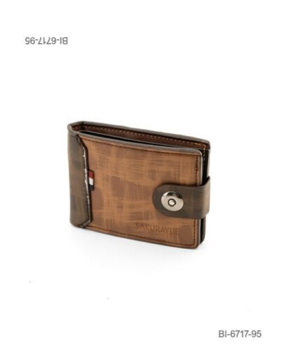 Billetera plegable de cuerina para hombre con broche y textura (color marrón) BI6717