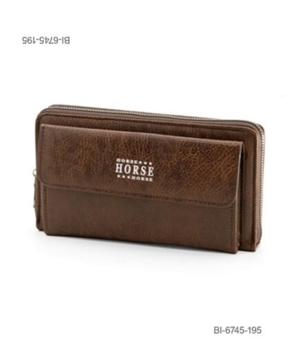 Billetera larga de cuerina con compartimento frontal y cierre perimetral (color marrón oscuro) BI6745