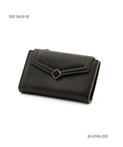 Billetera mediana de cuerina con solapa y detalle geométrico (color negro) BI6746
