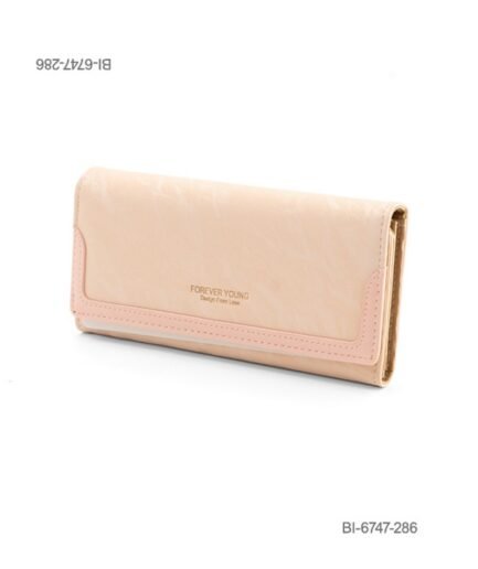 Billetera larga de cuerina con solapa y detalles en tonos rosados (color beige y rosa) BI6747
