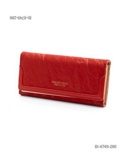 Billetera larga de cuerina con solapa y detalles decorativos (color rojo) BI6749