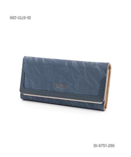 Billetera larga de cuerina con solapa y detalles decorativos (color azul) BI6751