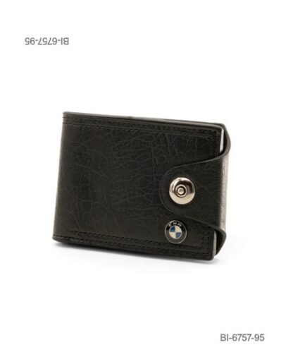 Billetera plegable de cuerina para hombre con textura, broche y detalle de marca BMW (color negro) BI6757