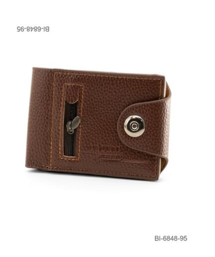 Billetera plegable de cuerina para hombre con textura, bolsillo con cierre vertical y broche a presión (color marrón) BI6848