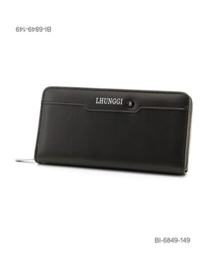 Billetera larga de cuerina con cierre perimetral y detalle de la marca Lhunggi (color negro) BI6849