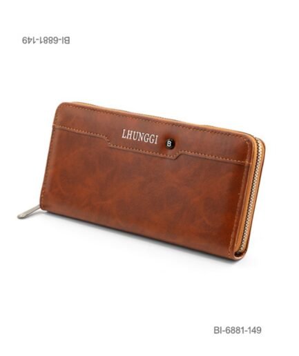 Billetera larga de cuerina para hombre con cierre perimetral y diseño frontal con costuras (color marrón) BI6881