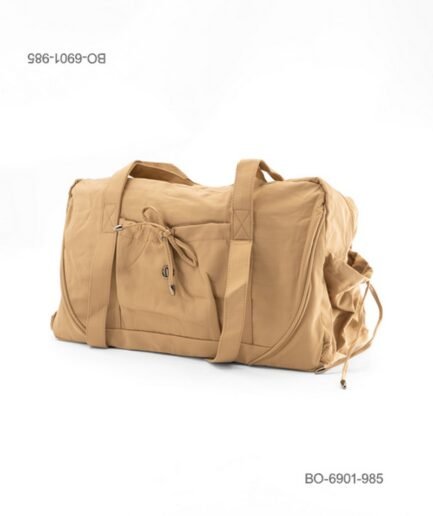 Bolso de mano amplio o de viaje de tela suave e impermeable para dama con asas de hombro, bolsillos laterales con cordón ajustable, bolsillo frontal con cierre y diseño funcional BO6901