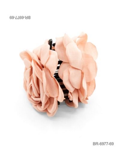 Broche para el cabello con diseño de flor de tela (organza o gasa) en color rosa viejo y estructura interna negra BR6977