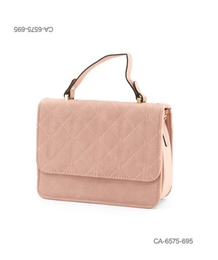 Cartera de eco-cuero acolchada para dama con solapa, costuras en patrón romboidal, asa superior y diseño elegante CA6575