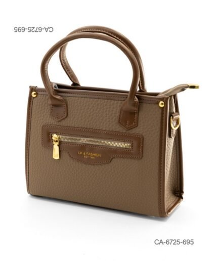 Cartera de eco-cuero texturizado para dama con asas superiores, bolsillo frontal con cierre CA6725