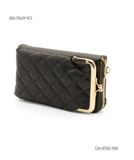 Cartera o monedero acolchado de eco-cuero para dama con patrón romboidal, compartimento frontal con cierre de broche metálico CA6742